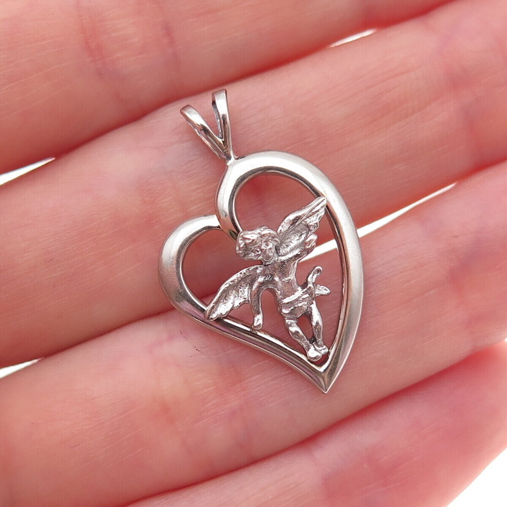 Tru-Kay 925 Sterling Silver Vintage Cherub Heart Charm Pendant